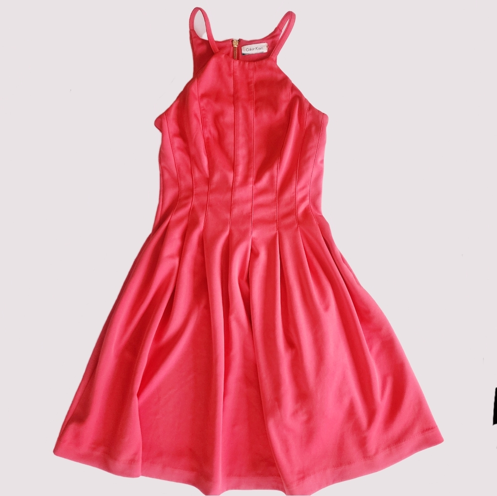 Calvin Klein Dress Scuba halter Neck Size 2 Watermelon Pink